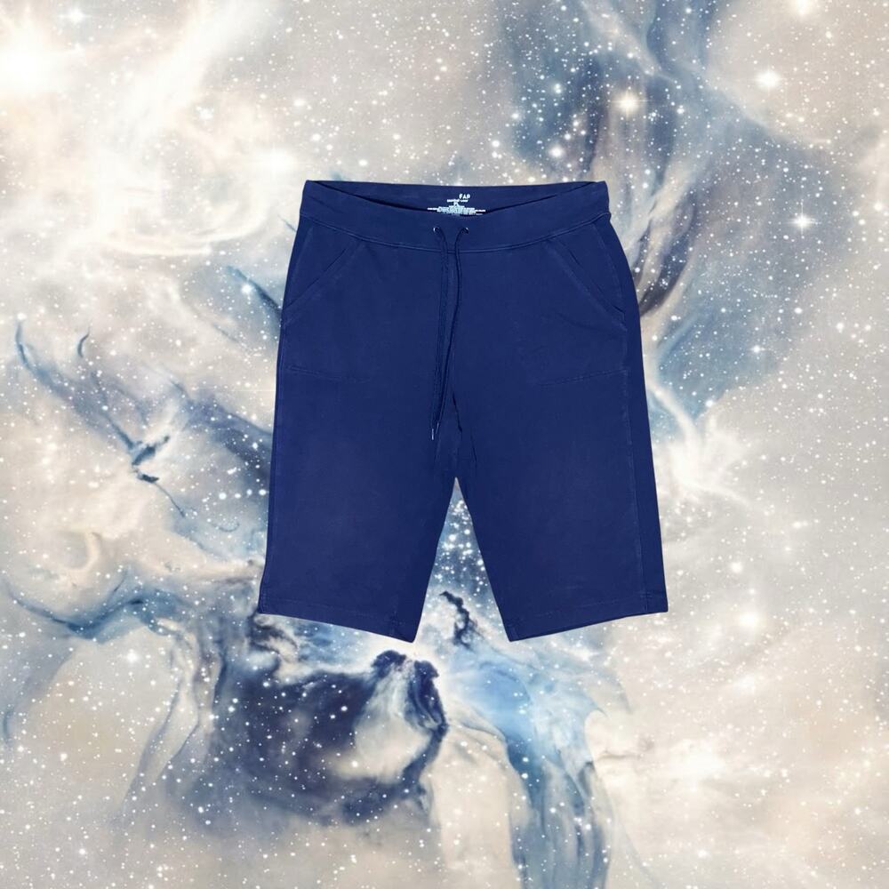 Tek Gear Womens Size Petite Large PL Navy Blue Drawstring Stretch Bermuda Shorts